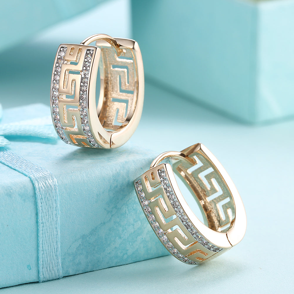 Greek Design Leverback Earring in Goldtone with  Crystals