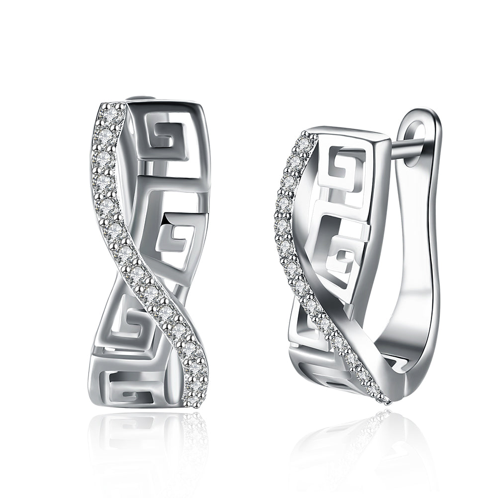 Italian Twist Roman Design Leverback Earring in  Silvertone with  Crystals