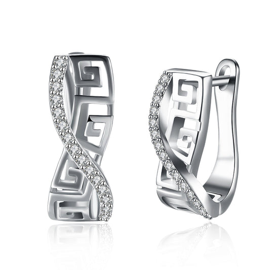 Italian Twist Roman Design Leverback Earring in  Silvertone with  Crystals