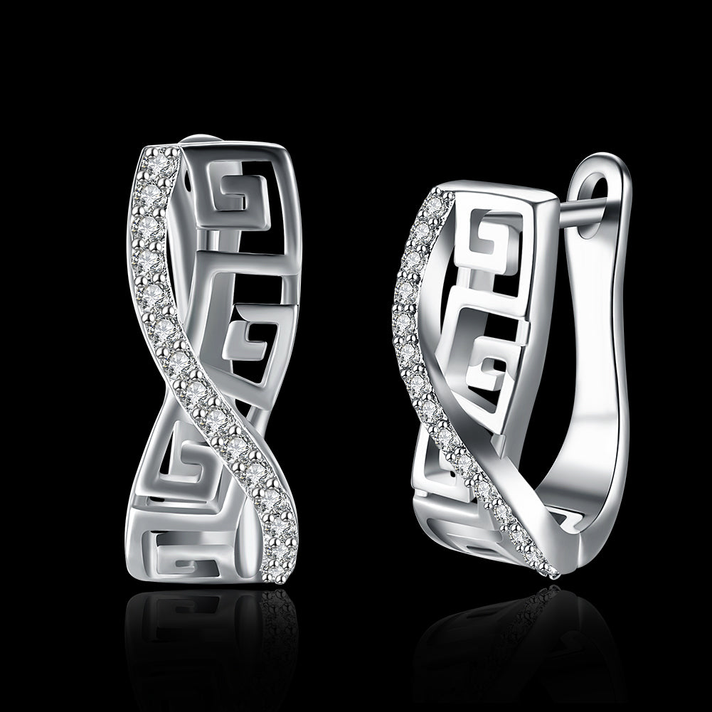 Italian Twist Roman Design Leverback Earring in  Silvertone with  Crystals