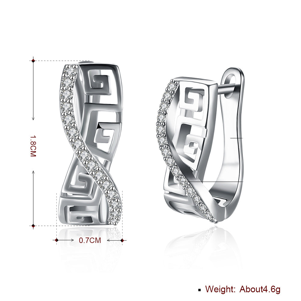 Italian Twist Roman Design Leverback Earring in  Silvertone with  Crystals