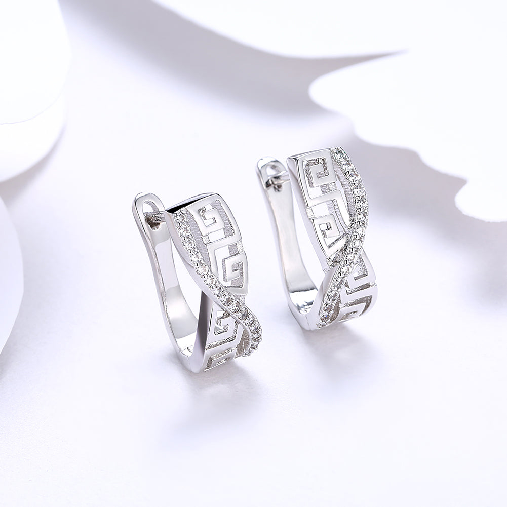 Italian Twist Roman Design Leverback Earring in  Silvertone with  Crystals