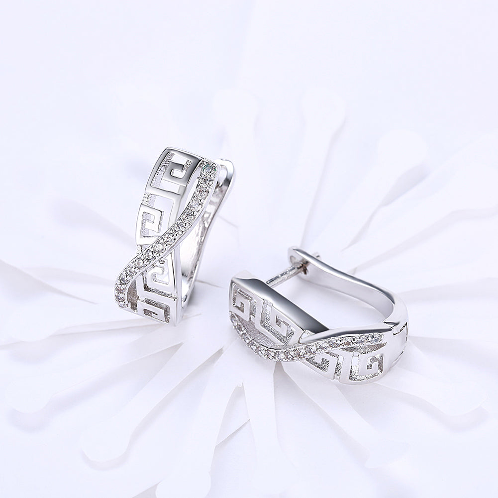 Italian Twist Roman Design Leverback Earring in  Silvertone with  Crystals