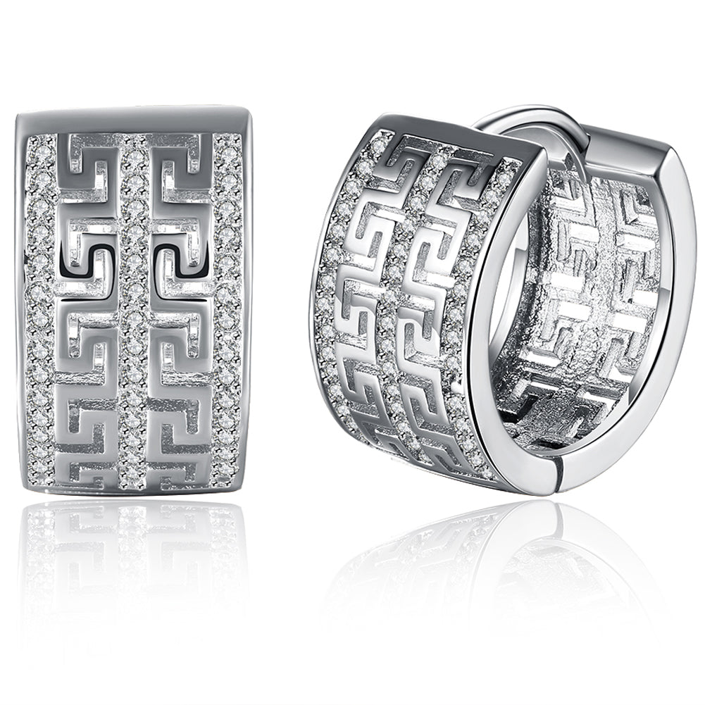 French Twist Design Huggie Earring in  Silvertone with  Crystals