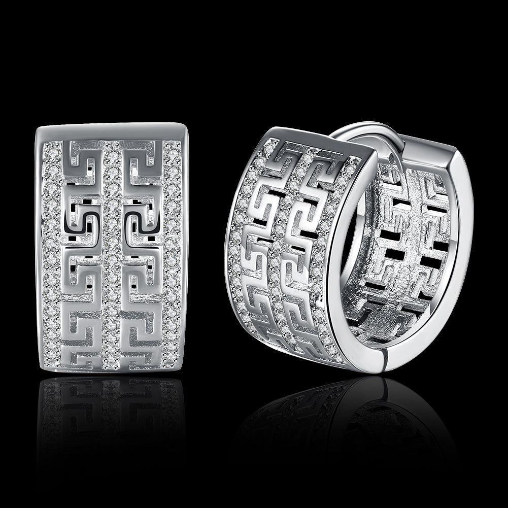French Twist Design Huggie Earring in  Silvertone with  Crystals