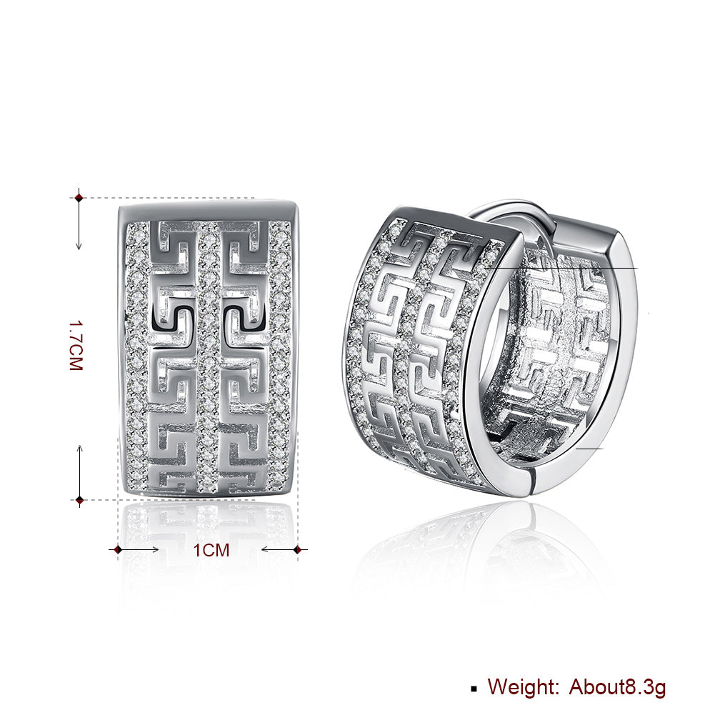 French Twist Design Huggie Earring in  Silvertone with  Crystals