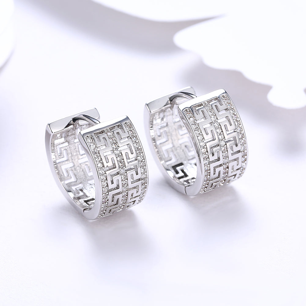 French Twist Design Huggie Earring in  Silvertone with  Crystals