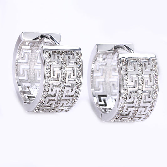 French Twist Design Huggie Earring in  Silvertone with  Crystals