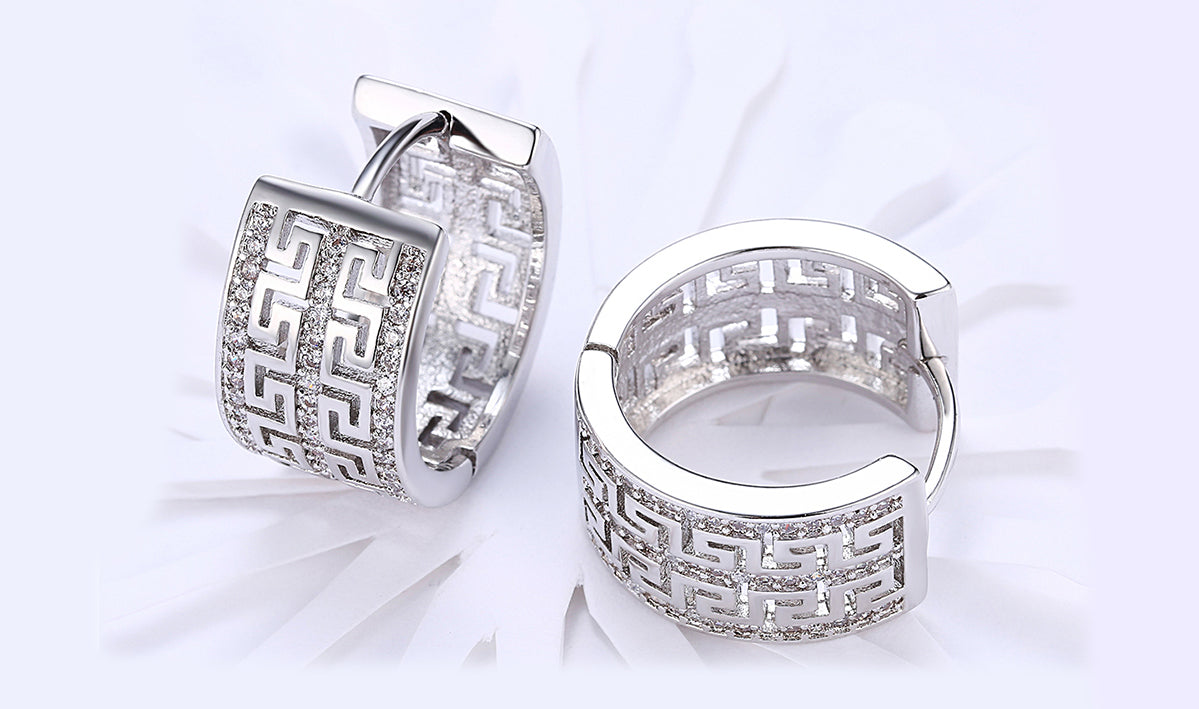 Goldtone Tone  White Sapphire Pav'e Laser Cut Celtic Design Hinge Earrings - 2 Options Available