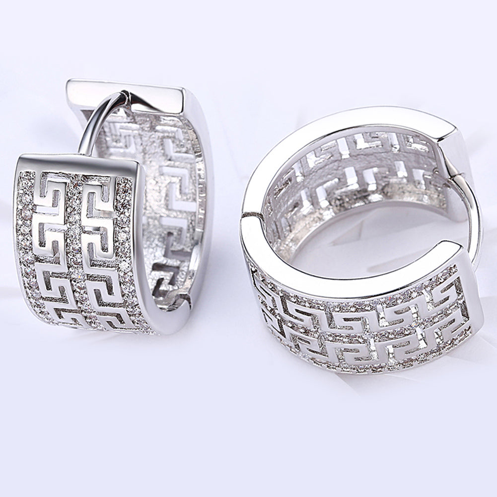 French Twist Design Huggie Earring in  Silvertone with  Crystals