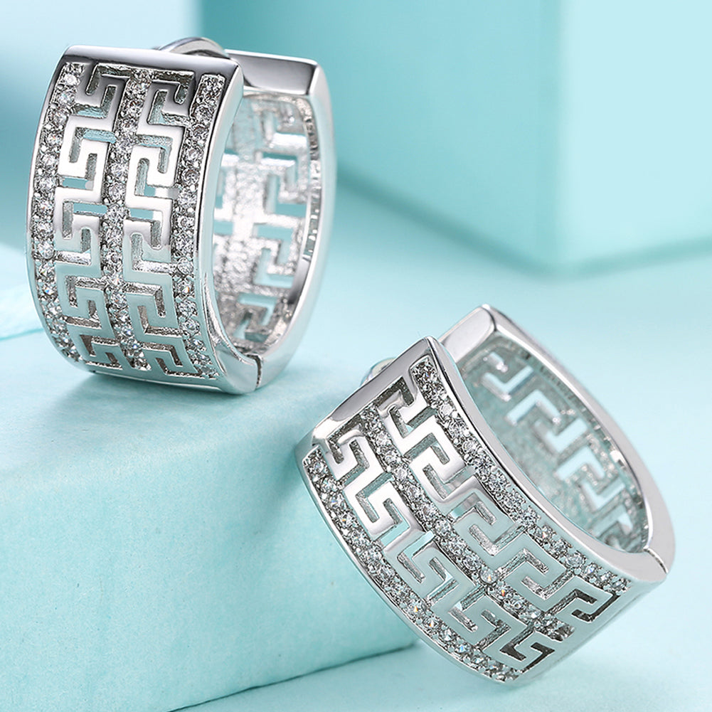 French Twist Design Huggie Earring in  Silvertone with  Crystals
