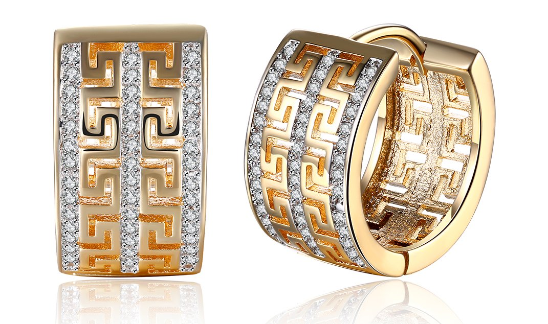 Goldtone Tone  Elements Pav'e Laser Cut Celtic Design Hinge Earrings - 2 Options Available ITALY Design