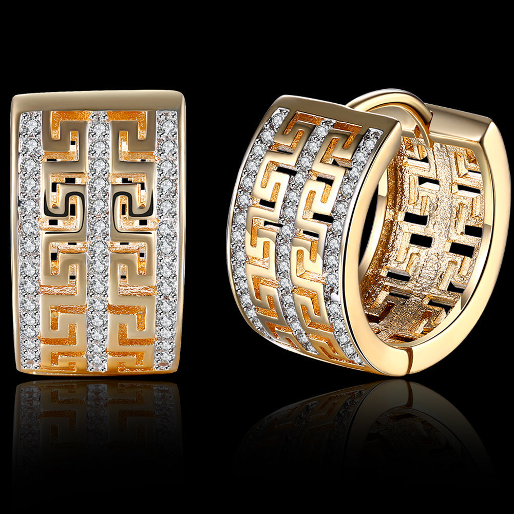French Twist Design Huggie Earring in Goldtone with  Crystals