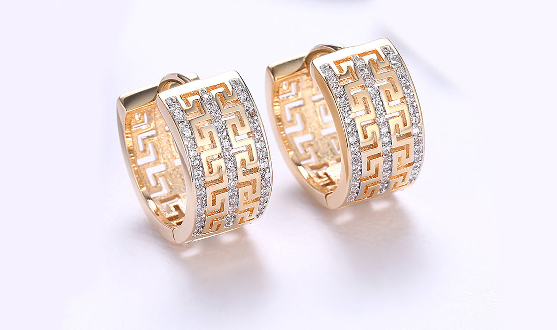 Goldtone Tone  White Sapphire Pav'e Laser Cut Celtic Design Hinge Earrings - 2 Options Available