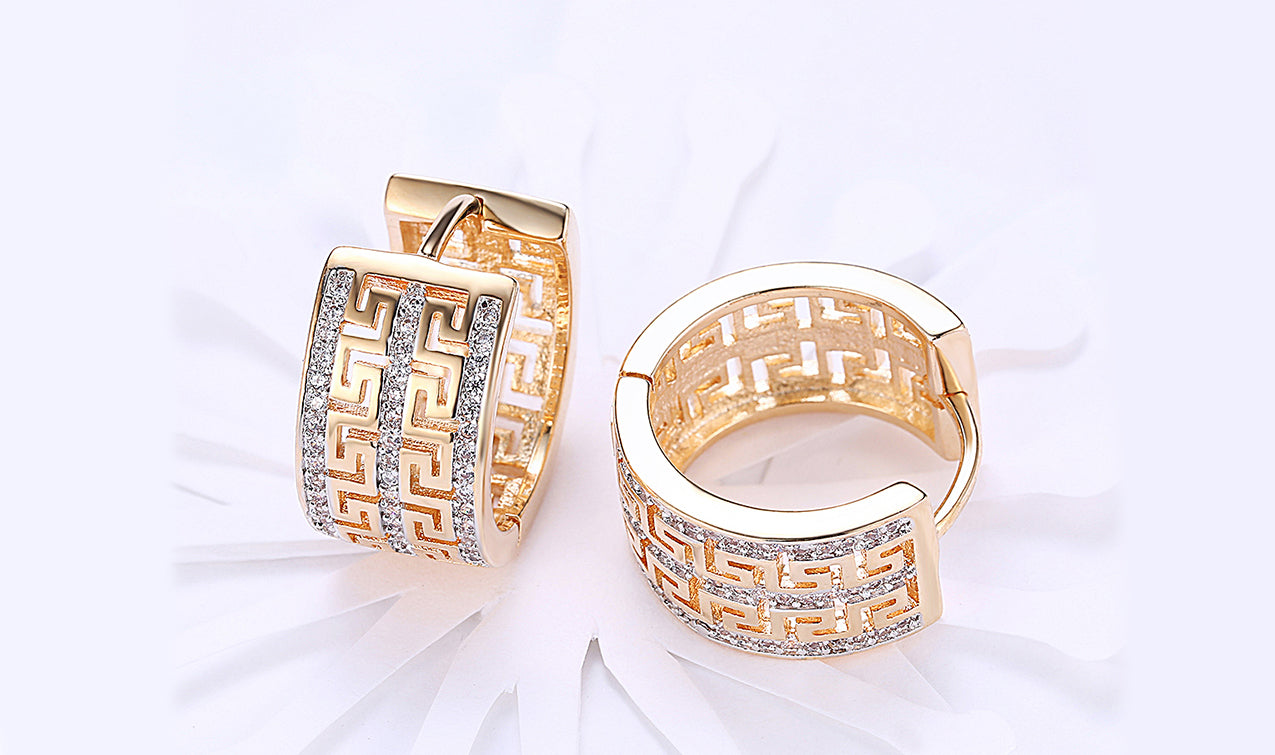 Goldtone Tone  White Sapphire Pav'e Laser Cut Celtic Design Hinge Earrings - 2 Options Available