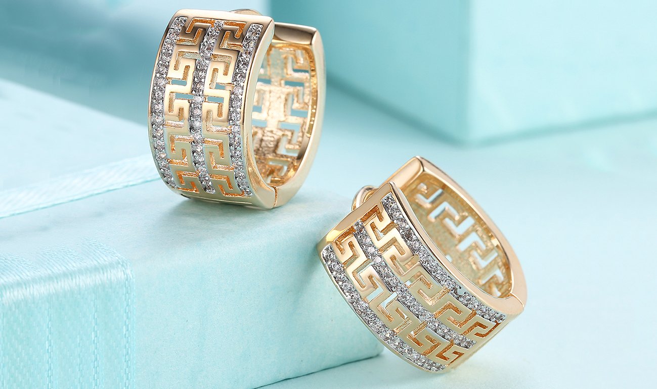 Goldtone Tone  Elements Pav'e Laser Cut Celtic Design Hinge Earrings - 2 Options Available ITALY Design