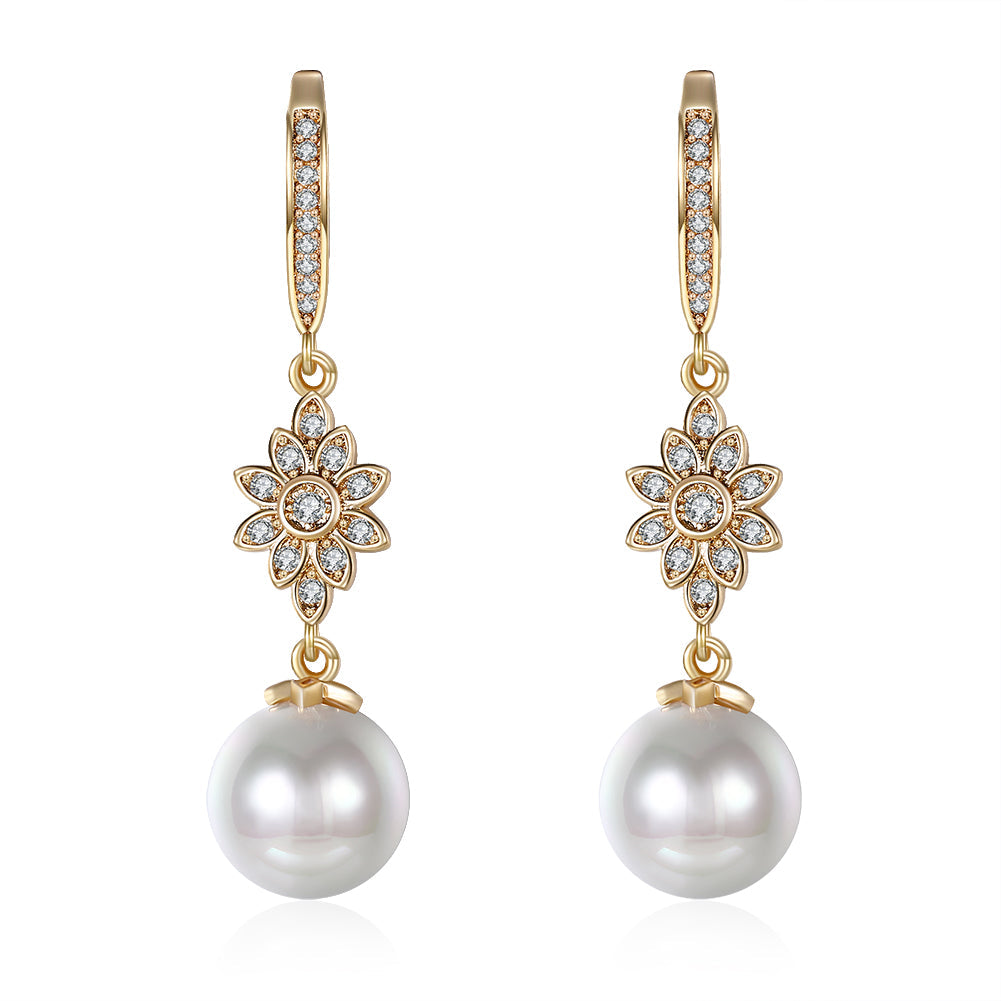 Freshwater Pearl Starburst Drop Earring in Goldtone with  Crystals