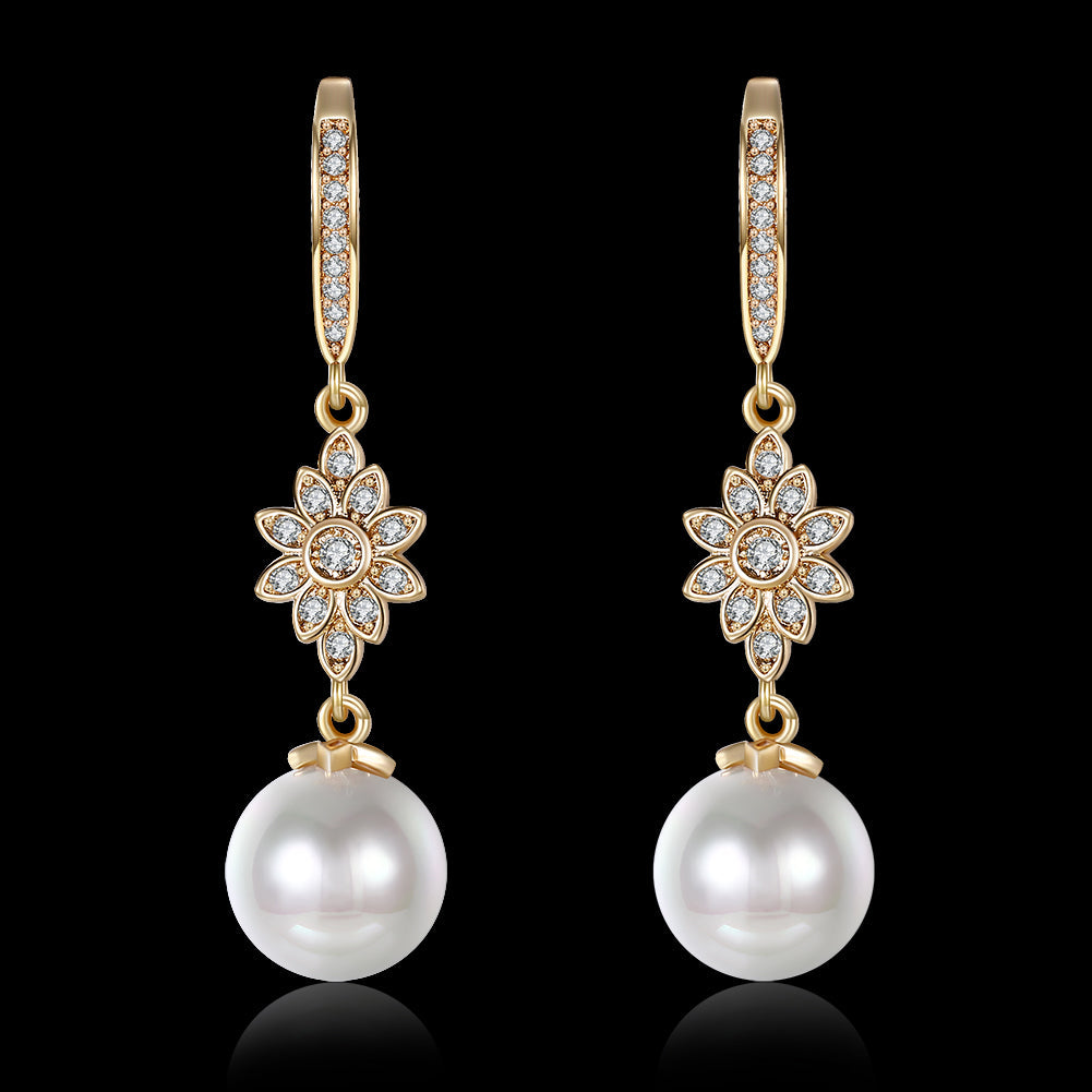 Freshwater Pearl Starburst Drop Earring in Goldtone with  Crystals