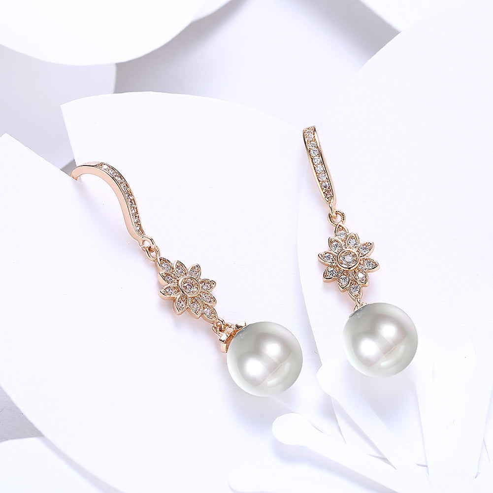 Freshwater Pearl Starburst Drop Earring in Goldtone with  Crystals