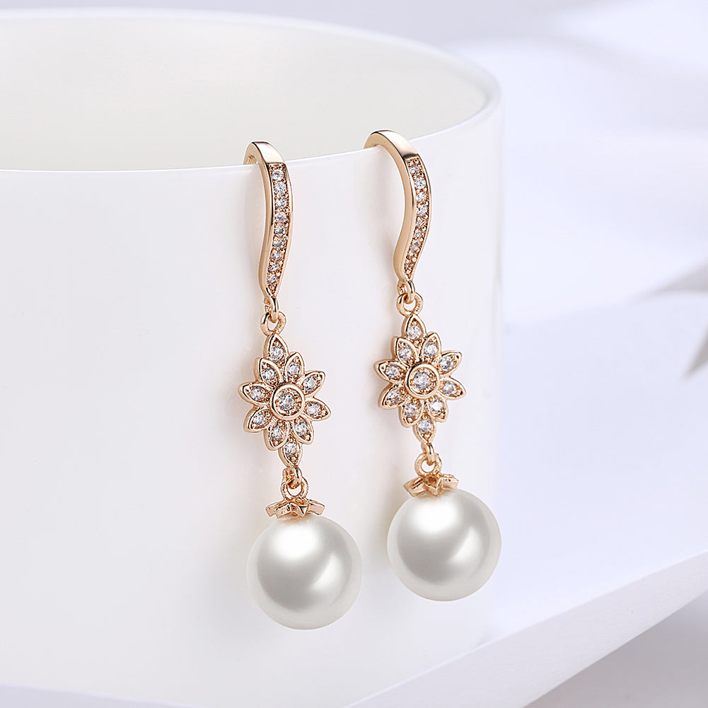 Freshwater Pearl Starburst Drop Earring in Goldtone with  Crystals