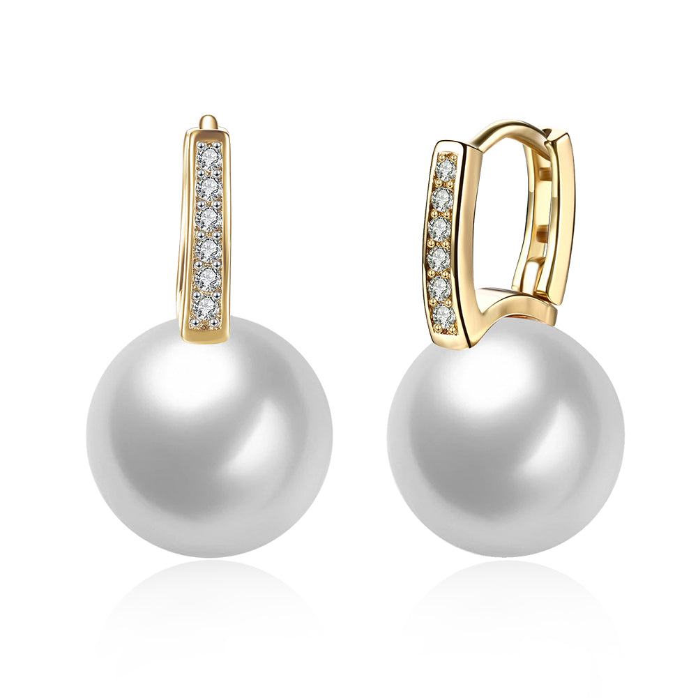 Freshwater Pearl Huggie Earring in Goldtone with  Crystals