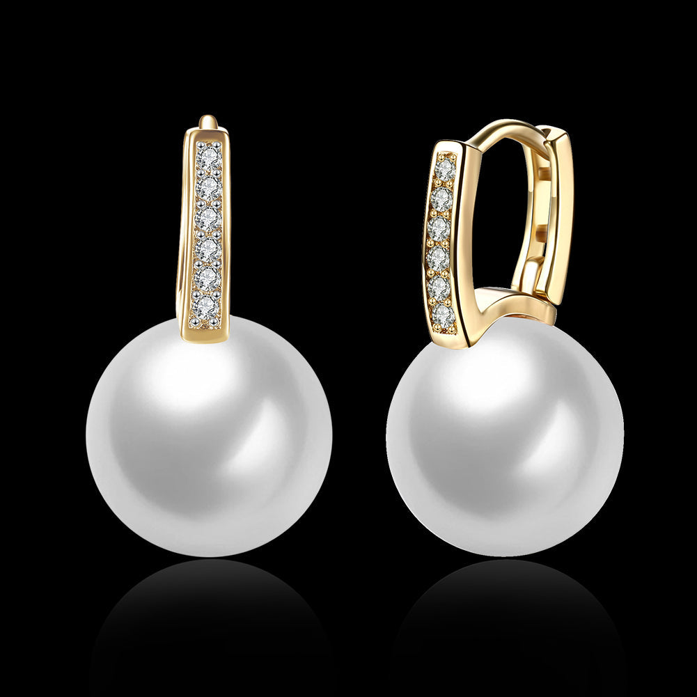 Freshwater Pearl Huggie Earring in Goldtone with  Crystals