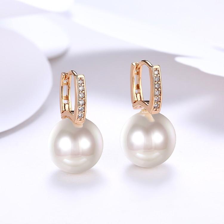 Micro-Pav'e Swarovski Crystal Curved Pearl Huggie Earrings Set in Goldtone, Earring, Riakoob Jewelry, Riakoob Jewelry fashion jewelry, cheap jewelry, jewelry for mom, 
