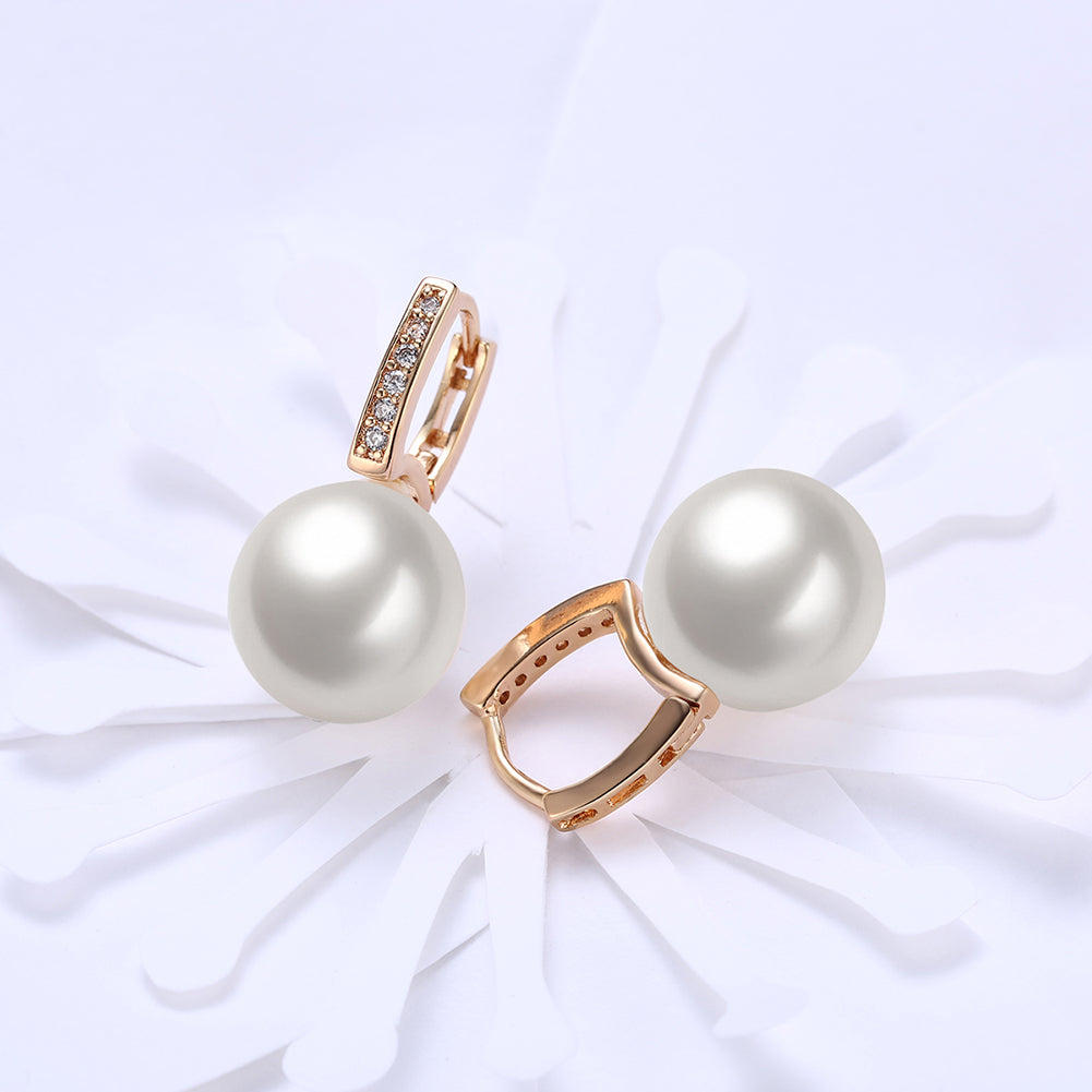 Freshwater Pearl Huggie Earring in Goldtone with  Crystals
