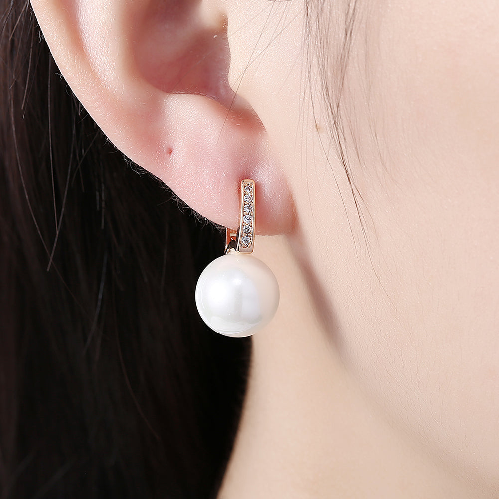 Freshwater Pearl Huggie Earring in Goldtone with  Crystals