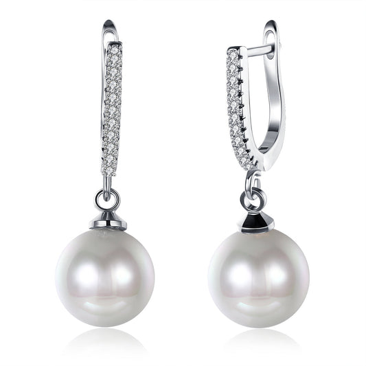 Freshwater Pearl Drop Earring in Goldtone with  Crystals