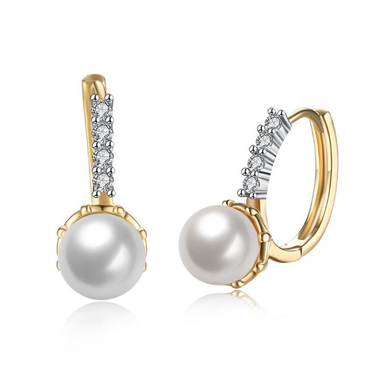 Swarovski Crystal Curved Pav'e Pearl Huggie Earrings Set in Goldtone - Riakoob Jewelry www.goldennycjewelry.com fashion jewelry for women