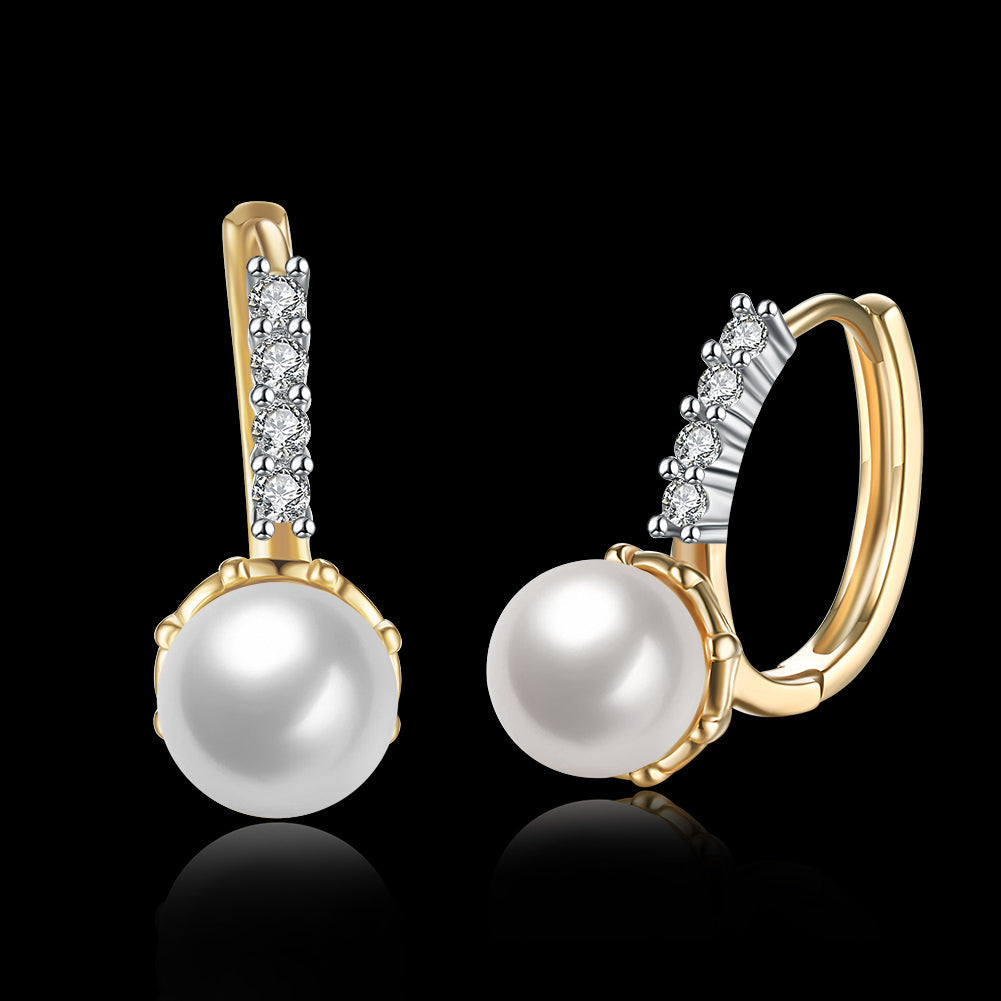 Freshwater Pearl Leverback Earring in Goldtone with  Crystals