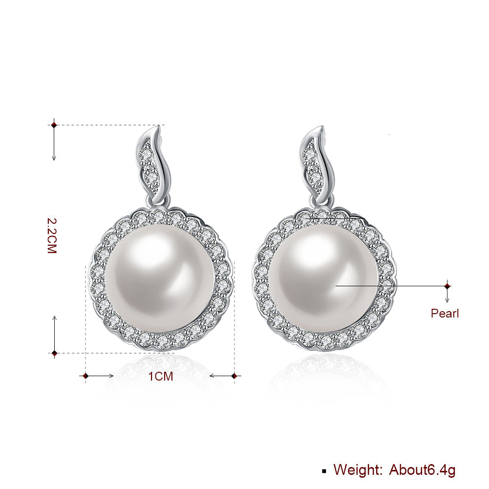Halo Pave Freshwater Pearl Stud in  Silvertone with  Crystals