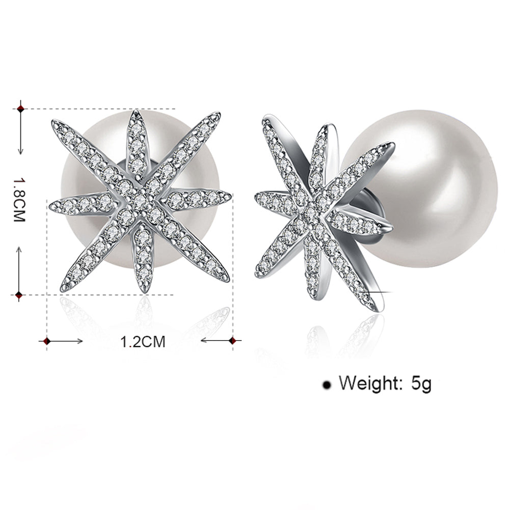 Starburst Freshwater Pearl Double Stud Earring in  Silvertone with  Crystals
