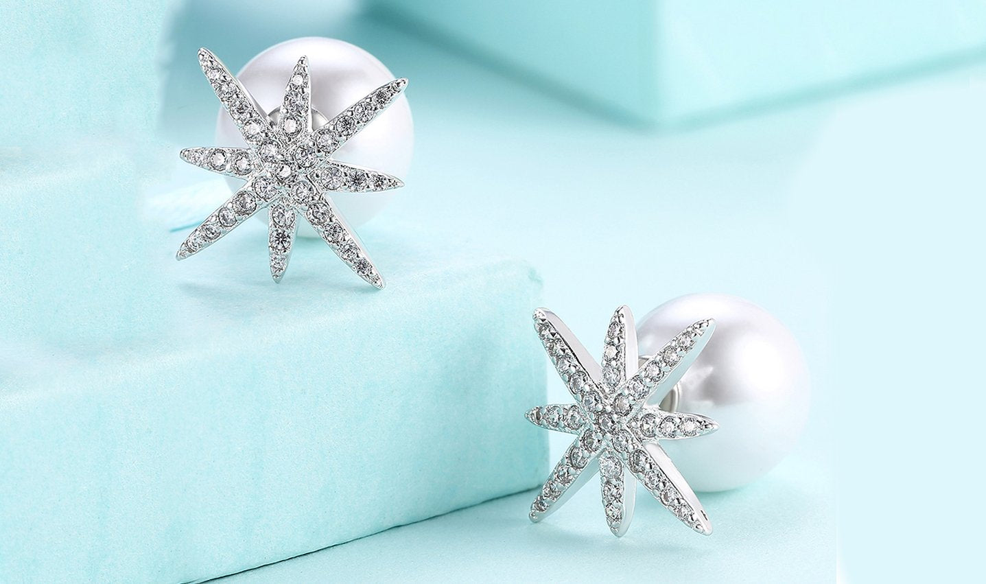 Freshwater Pearl Luxe Elements Pav'e Starburst Studs in 14K White Gold Tone  ITALY Design