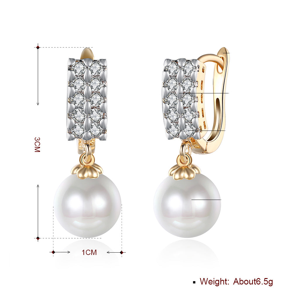 Double Row Freshwater Pearl Drop Huggie Earring in Goldtone with  Crystals