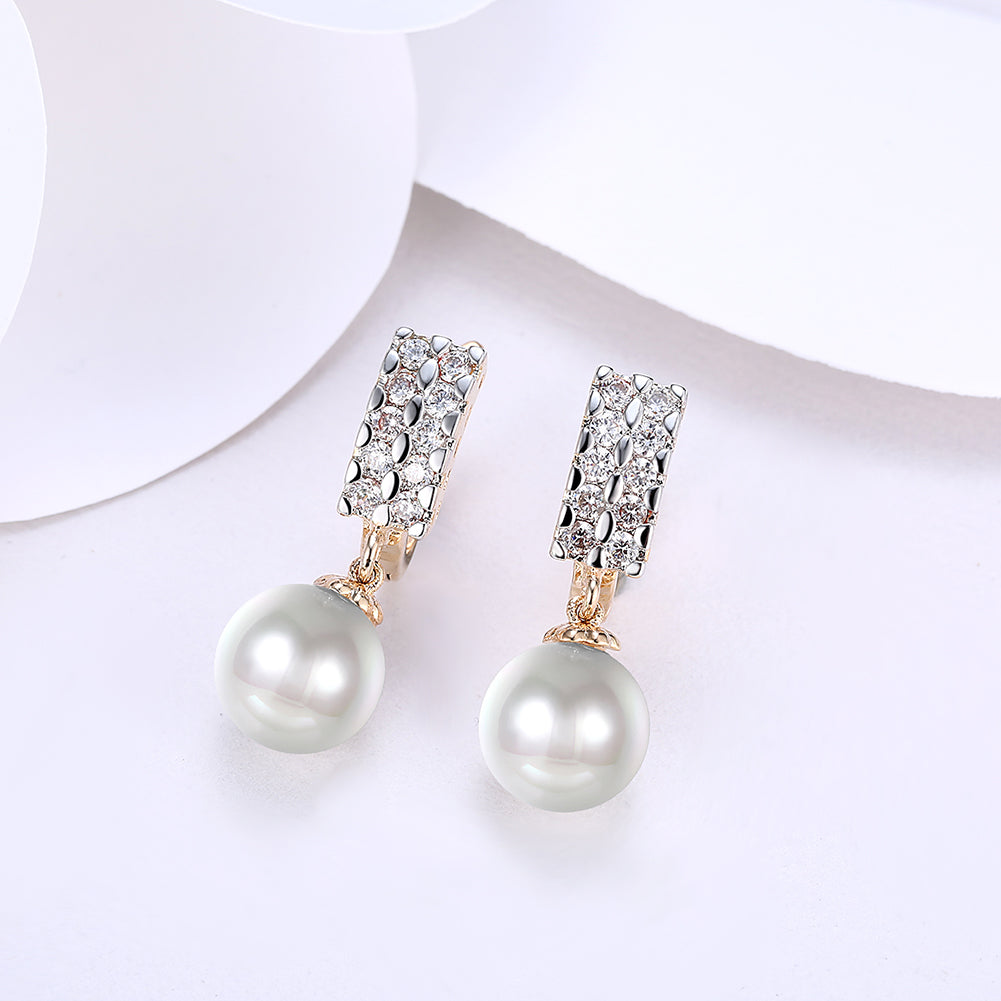 Double Row Freshwater Pearl Drop Huggie Earring in Goldtone with  Crystals