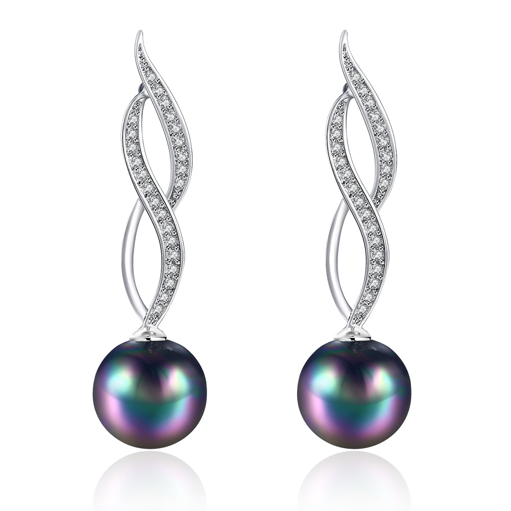 Akoya Pearl Swirl Drop Earring in  Silvertone with  Crystals