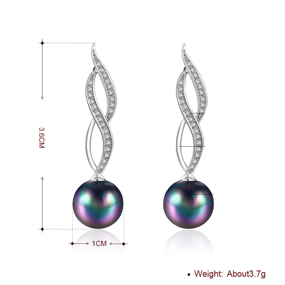 Akoya Pearl Swirl Drop Earring in  Silvertone with  Crystals