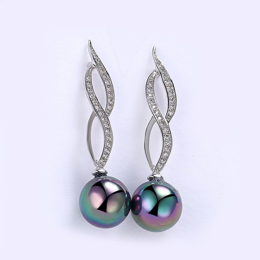Akoya Pearl Swirl Drop Earring in  Silvertone with  Crystals