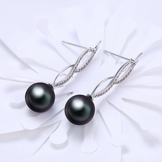 Akoya Pearl Swirl Drop Earring in  Silvertone with  Crystals