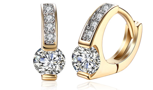 Goldtone Tone  White  Elements Pav'e Harp Shaped Clip On Earrings