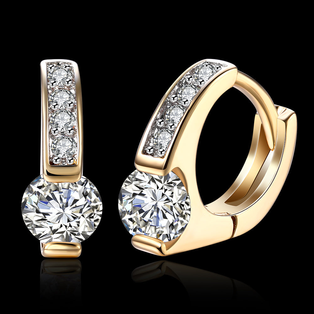 Baby Cut Square Huggie Earring in Goldtone with  Crystals