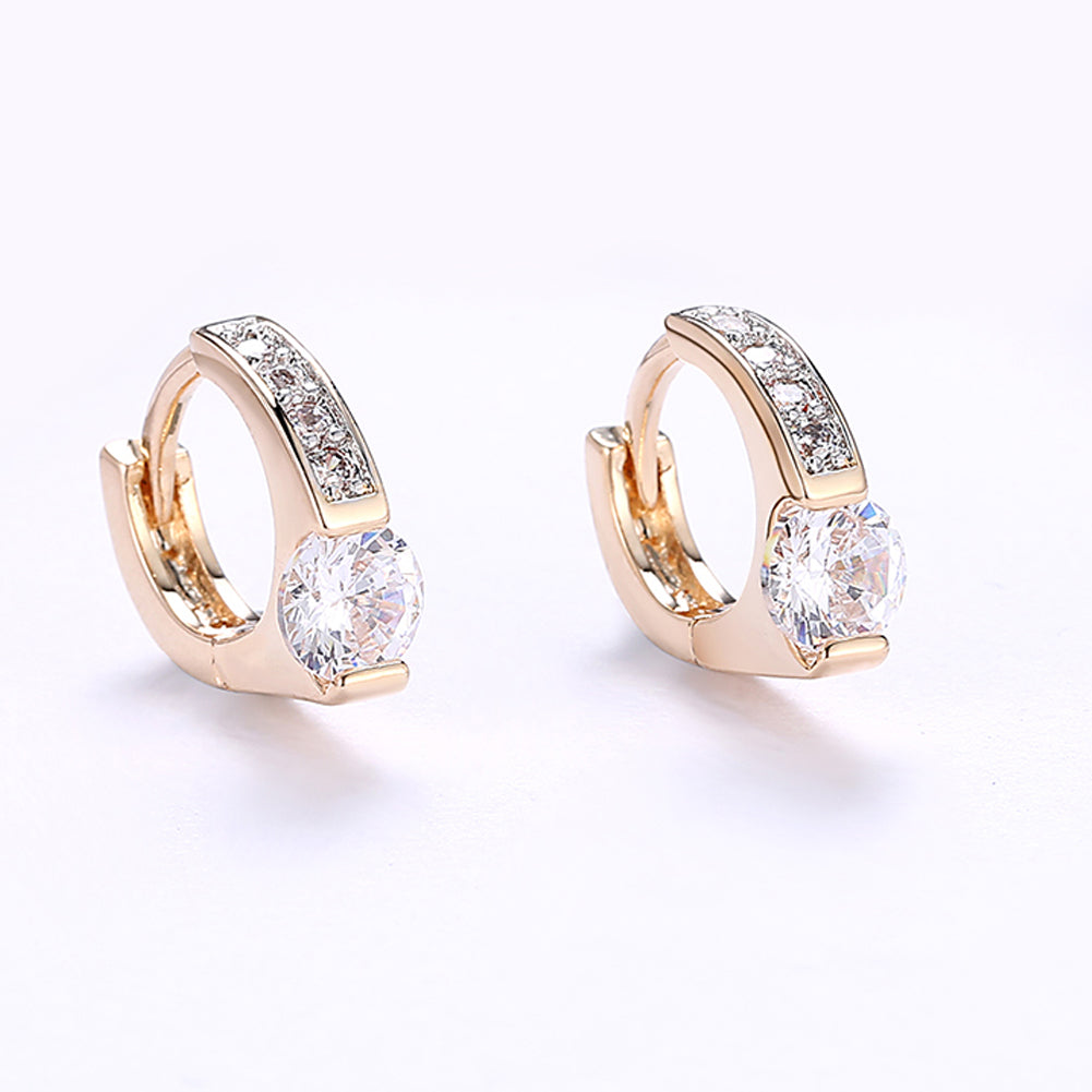 Baby Cut Square Huggie Earring in Goldtone with  Crystals