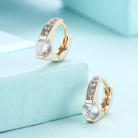 Baby Cut Square Huggie Earring in Goldtone with  Crystals