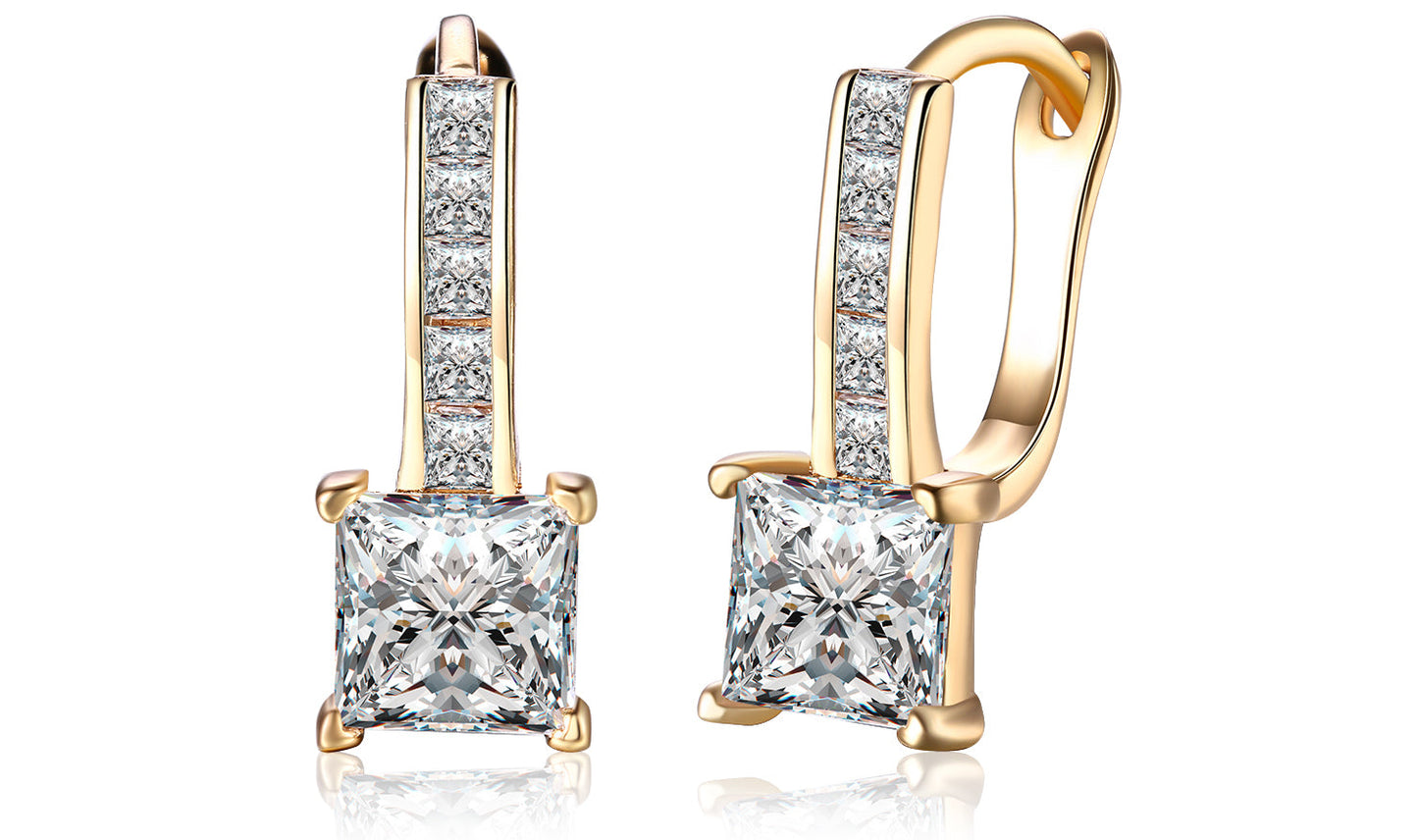Goldtone Tone  White Sapphire Sleek Lever back Earrings