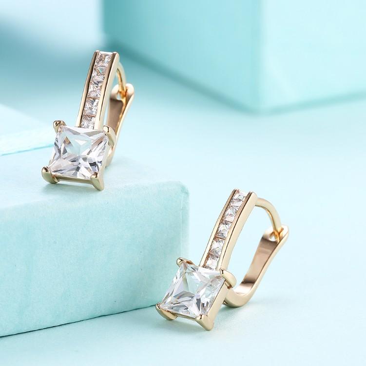 Micro Pav'e Swarovski Crystal Princess Cut Leverback Earrings Set in Goldtone, Earring, Riakoob Jewelry, Riakoob Jewelry fashion jewelry, cheap jewelry, jewelry for mom, 