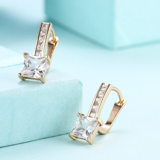 Micro Pav'e Swarovski Crystal Princess Cut Leverback Earrings Set in Goldtone, Earring, Riakoob Jewelry, Riakoob Jewelry fashion jewelry, cheap jewelry, jewelry for mom, 