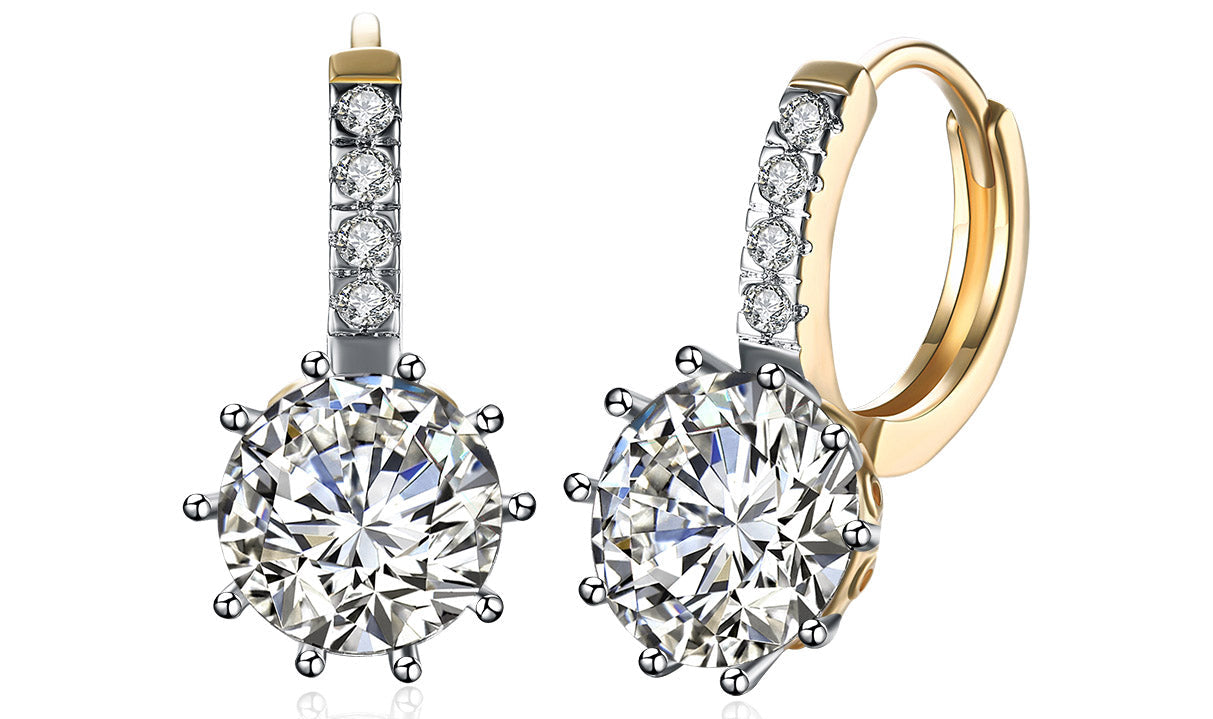 Goldtone Tone  White Sapphire Starburst Design Lever back Earrings