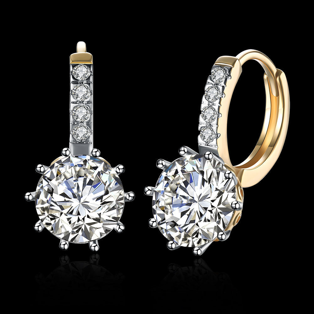 10 Prong Brilliant Round Cut Huggie Earring in Goldtone with  Crystals